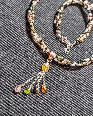 Colier argint X3 turmalina multicolora minimalist boho chic trendy - Transport gratuit