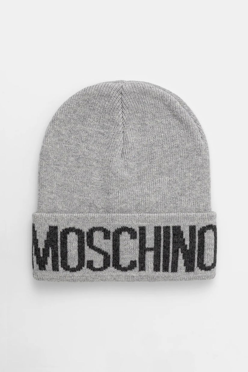 Moschino căciulă din amestec de lână culoarea maro, din tricot gros, M5672 60102