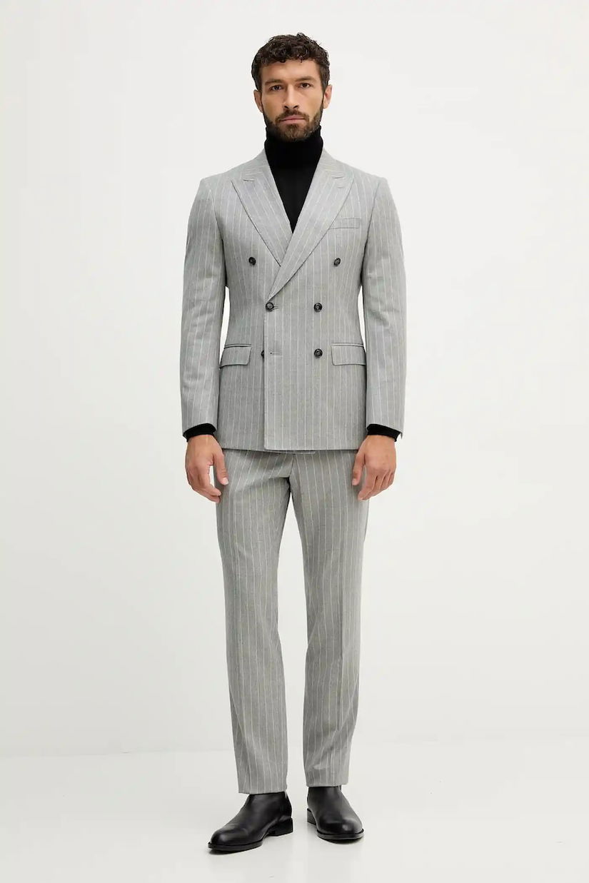 BOSS costum de lână culoarea gri, cu imprimeu, 50551756