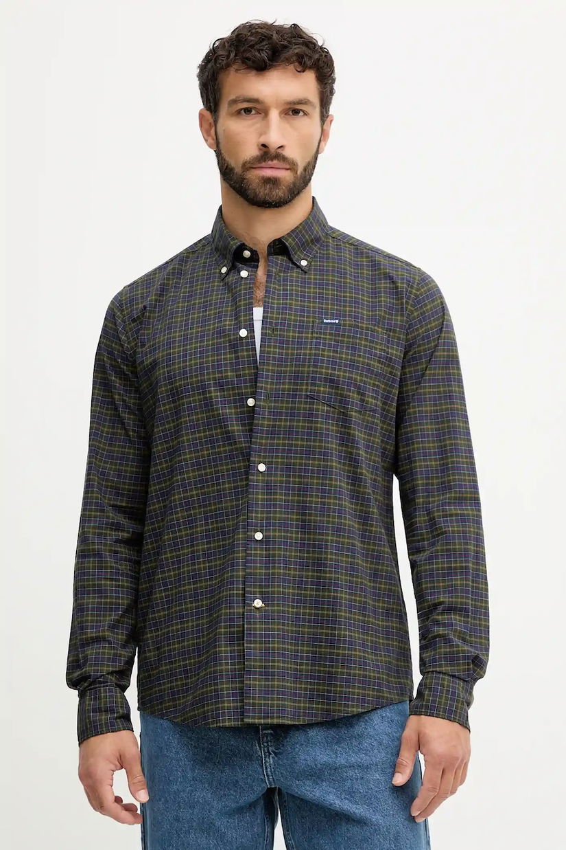 Barbour camasa culoarea gri, cu guler clasic, regular