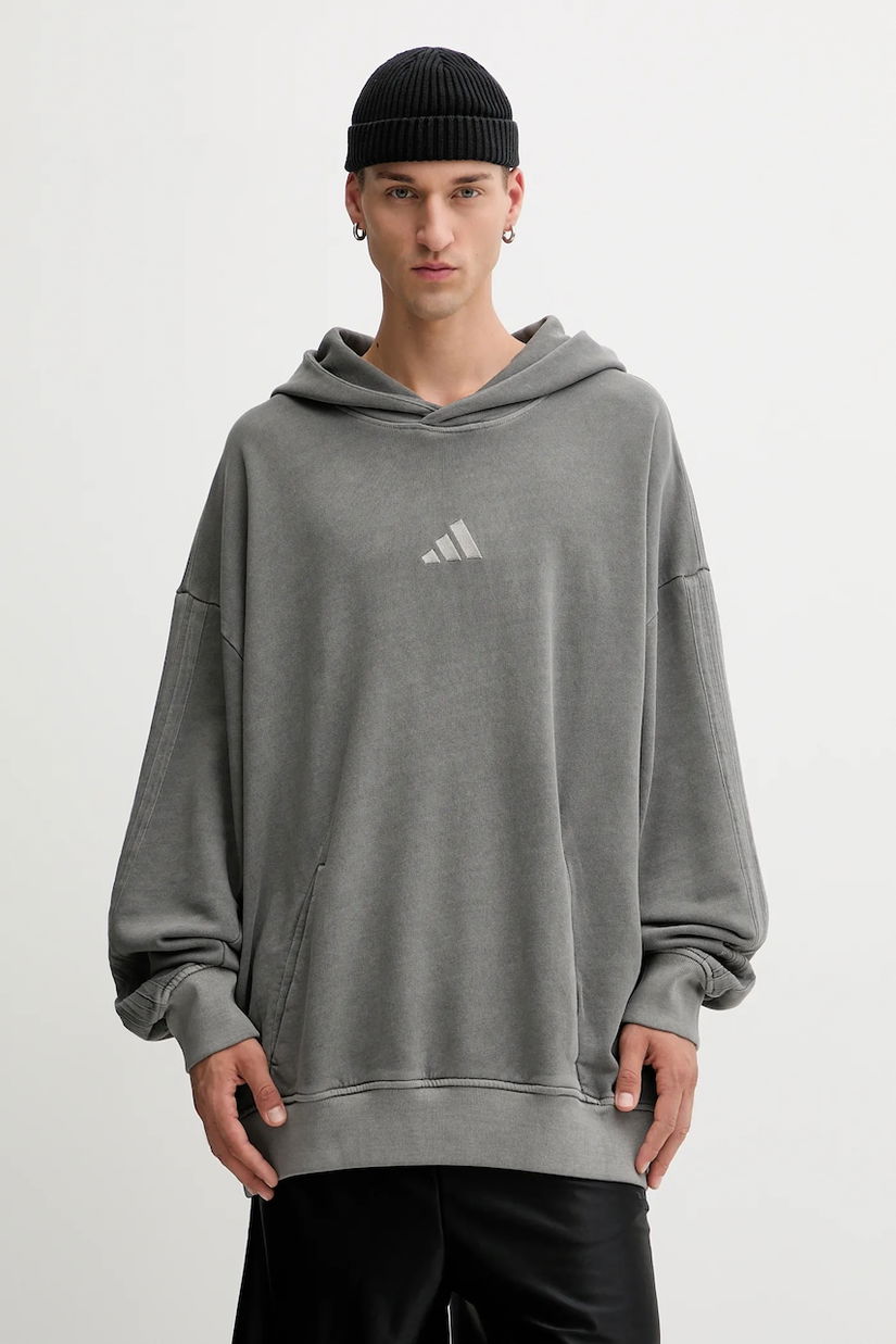 adidas hanorac de bumbac ALL SZN culoarea gri, cu glugă, uni, JN0617