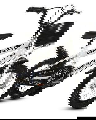 Bicicleta pentru copii cu roti ajutatoare si frane, 16 inch, Alba