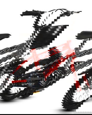 Bicicleta pentru copii cu roti ajutatoare si frane, 16 inch, Rosie