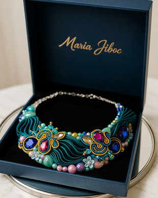 Colier soutache și mătase Shibori