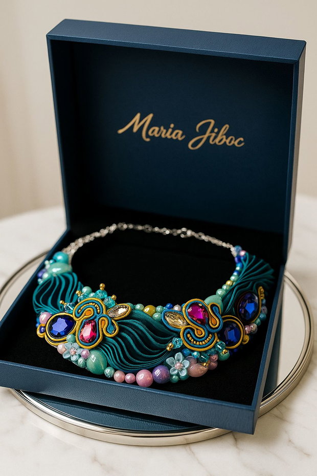 Colier soutache și mătase Shibori