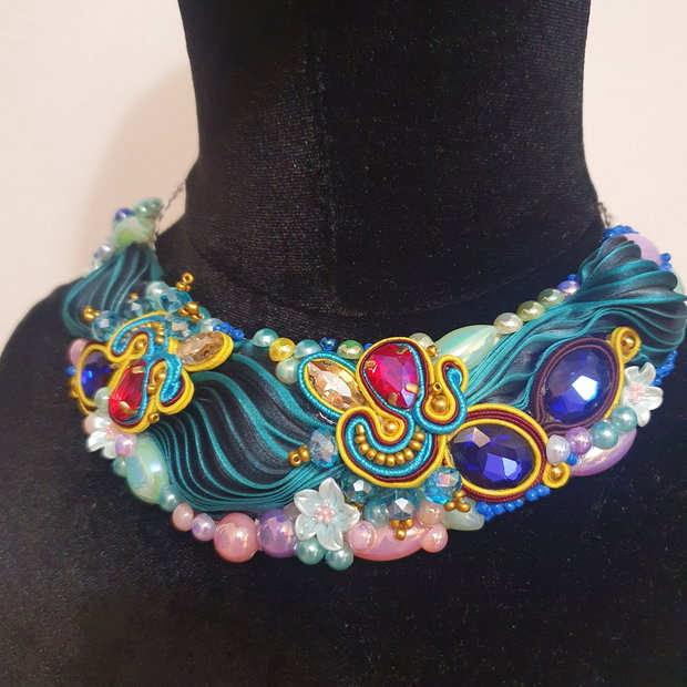 Colier soutache și mătase Shibori