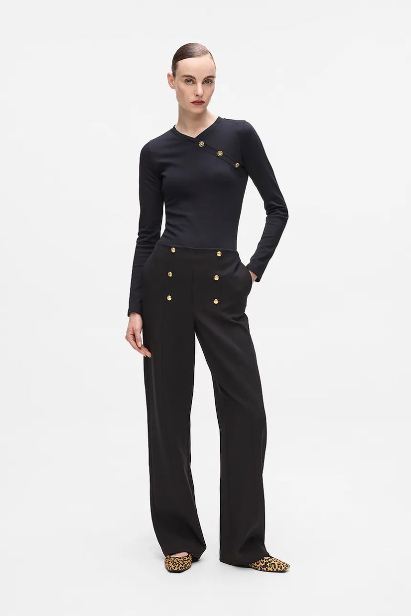 Karl Lagerfeld pantaloni culoarea negru, drept, high waist, A4W10110