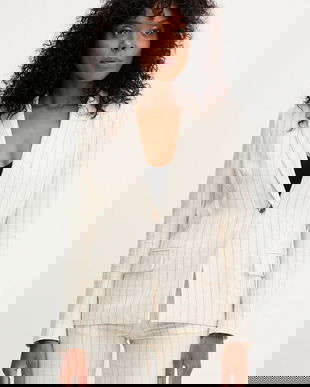 Morgan sacou din in culoarea bej, un singur rând de nasturi, cu imprimeu, VRIZ.F