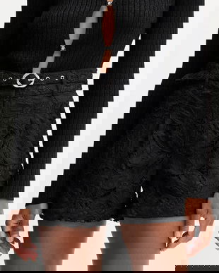 Morgan pantaloni scurți culoarea negru, uni, high waist, SHANTAL