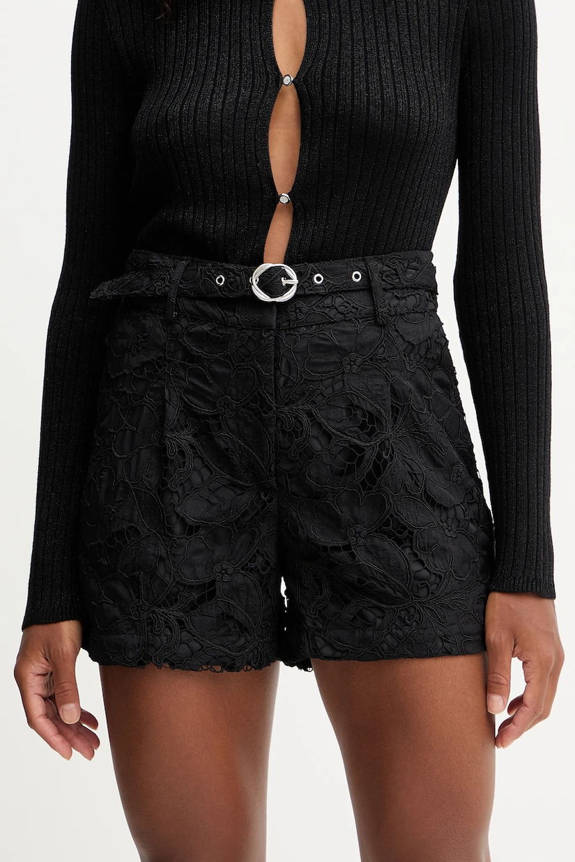 Morgan pantaloni scurți culoarea negru, uni, high waist, SHANTAL