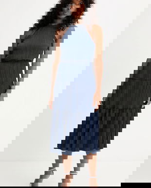 Morgan rochie culoarea bleumarin, midi, evazați, ROMINA