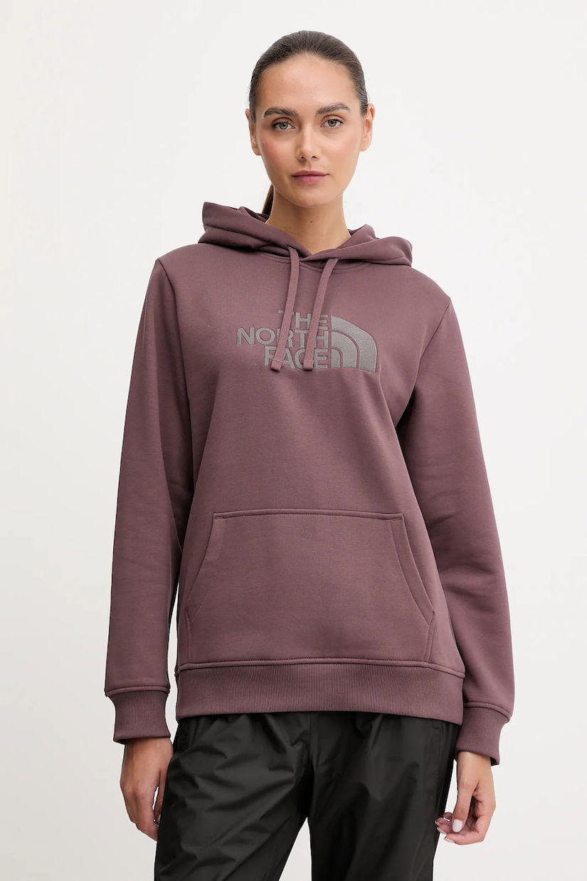 The North Face bluză Drew Peak culoarea bordo, cu glugă, cu imprimeu, NF0A89EHDUK1