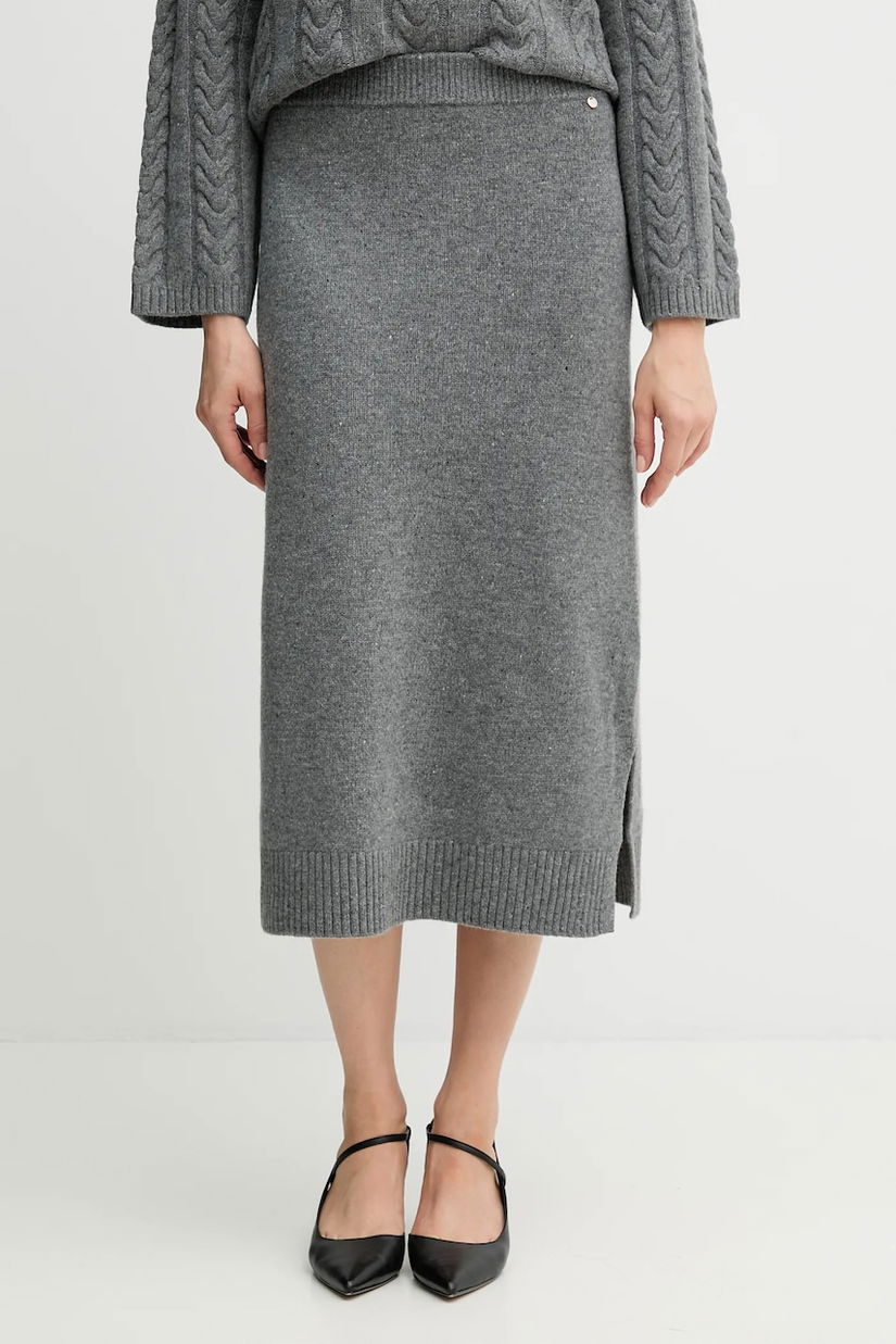 Mos Mosh fustă de lână BRYNDIS culoarea gri, maxi, evazați, 173230