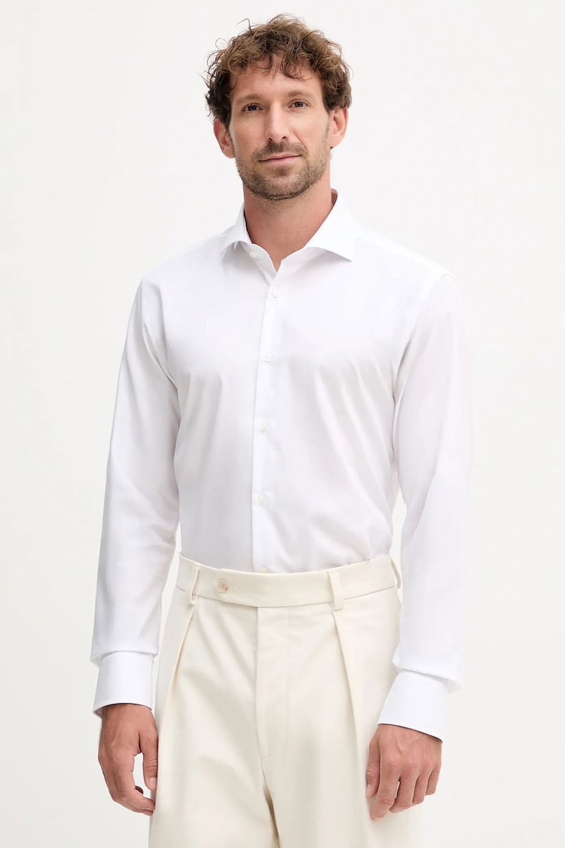 BOSS cămașă din bumbac culoarea alb, cu guler italian, slim, 50550925