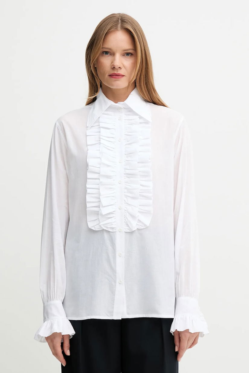 Barbour camasa din bumbac Barbour x Alexa Chung femei, culoarea alb, cu guler clasic, regular, LSH1657