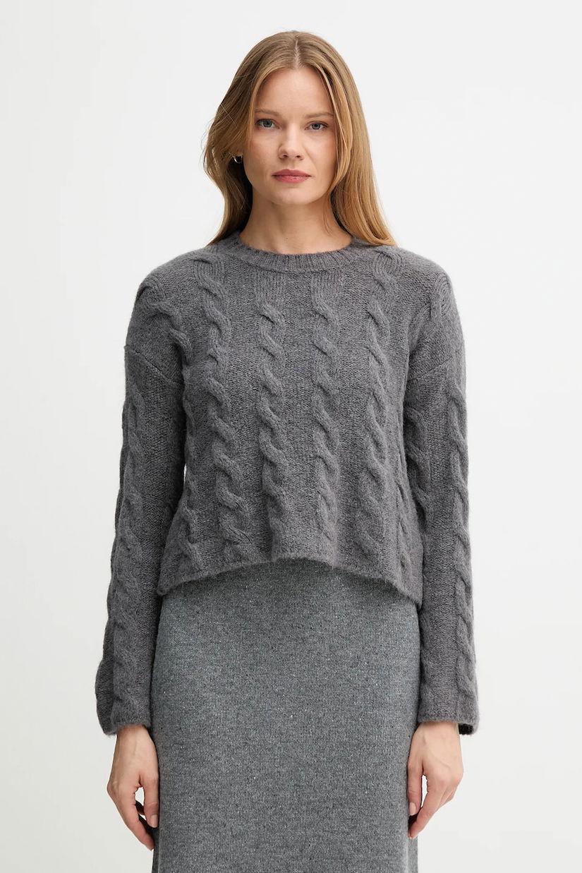 Sisley pulover din amestec de lana femei, culoarea gri