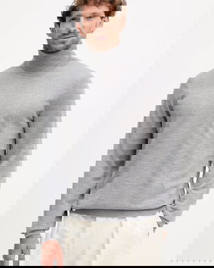 BOSS pulover de lână culoarea gri, light, cu guler, 50468262