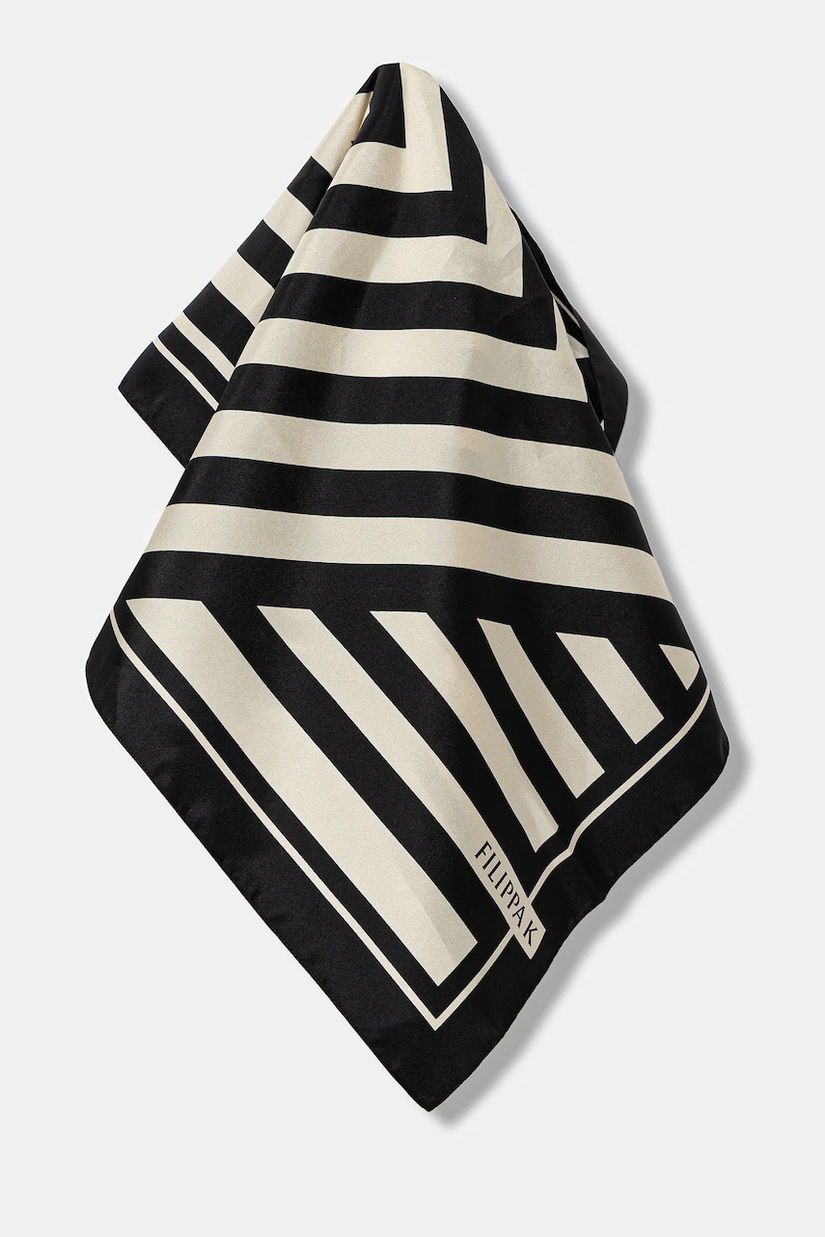 Filippa K eșarfă de mătase culoarea negru, cu imprimeu, 31821