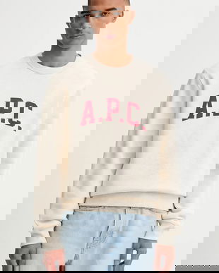 A.P.C. bluză sweat harris - GOTS culoarea bej, cu imprimeu, COHBR.H37012