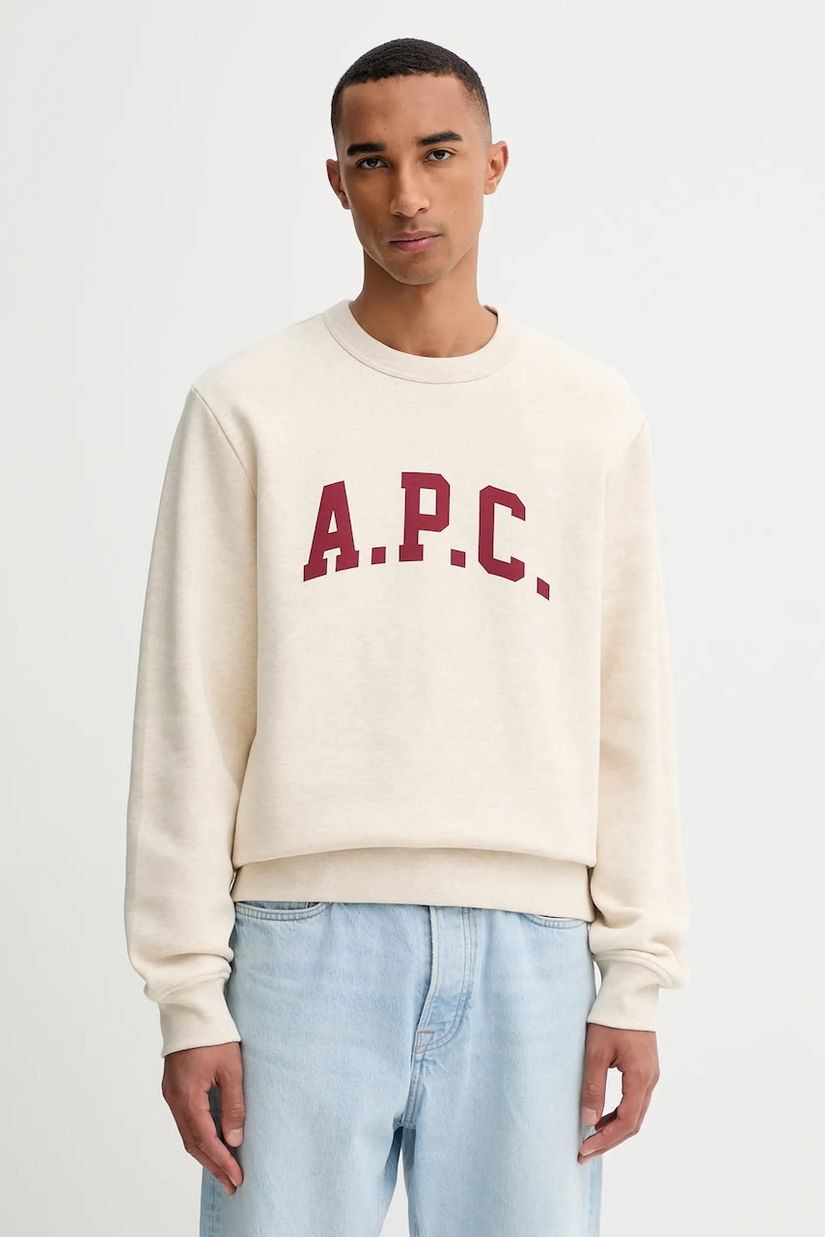 A.P.C. bluză sweat harris - GOTS culoarea bej, cu imprimeu, COHBR.H37012