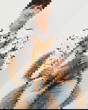 Medicine cămașă din bumbac culoarea bej, cu guler clasic, regular