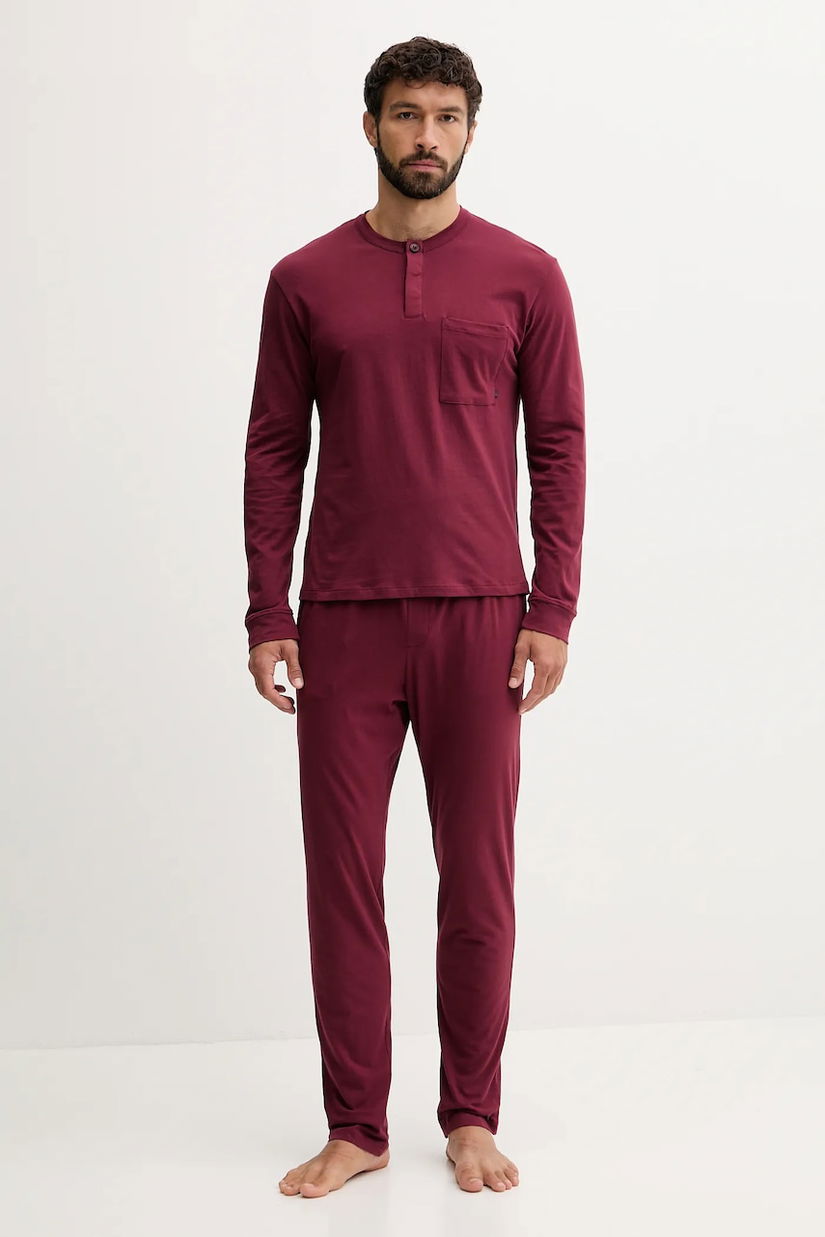 United Colors of Benetton pijamale de bumbac culoarea bordo, uni, 3VD04P02W
