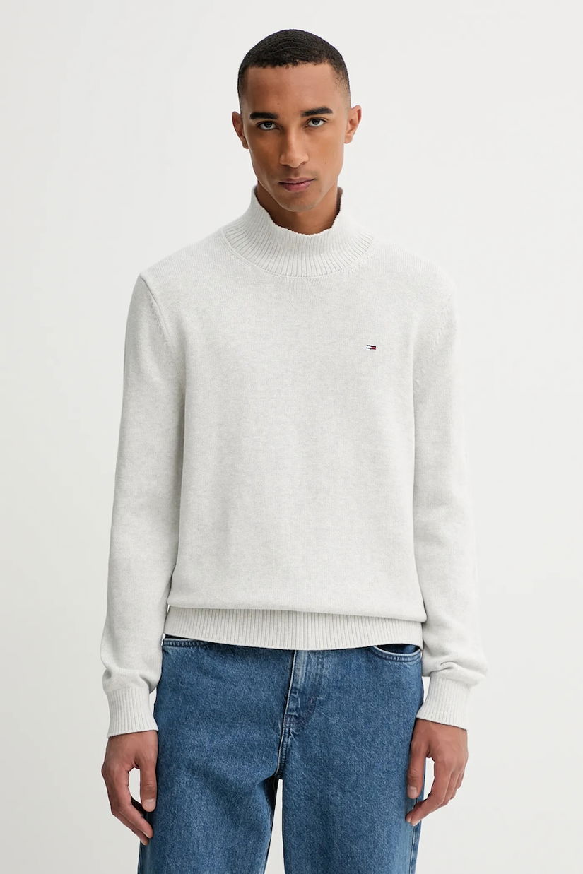 Tommy Jeans pulover de bumbac culoarea gri, light, DM0DM22096
