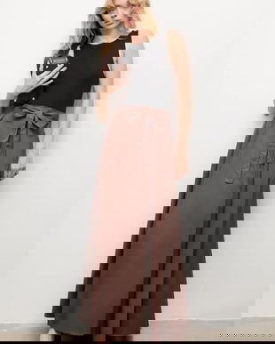 Answear.LAB fusta din bumbac culoarea maro, maxi, evazati