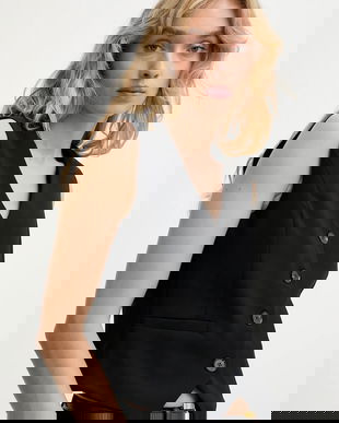 Answear.LAB vesta culoarea negru, un singur rand de nasturi