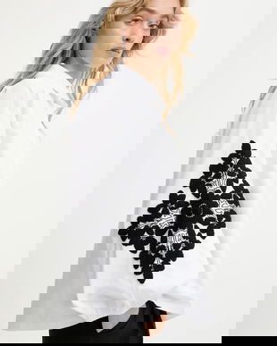 Answear.LAB bluza culoarea alb, cu imprimeu