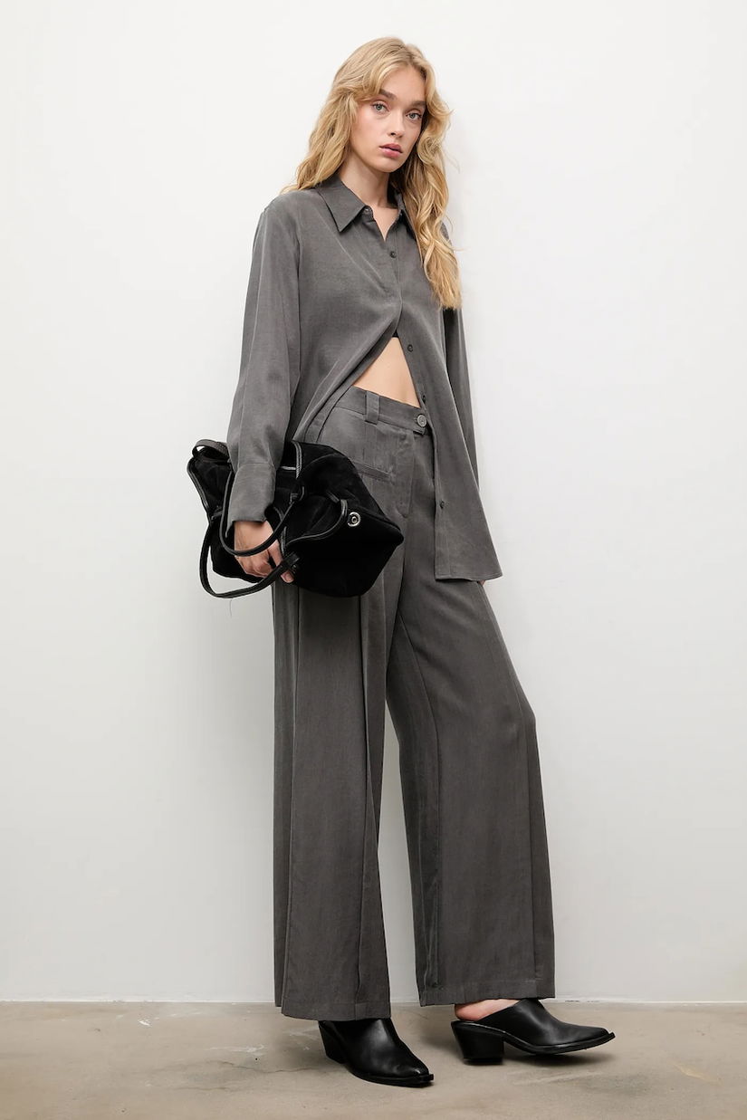 Answear.LAB pantaloni culoarea gri, lat, high waist