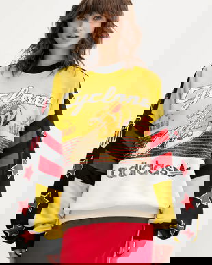 adidas Originals hanorac de bumbac Cycling Crew culoarea galben, cu imprimeu, JW0147