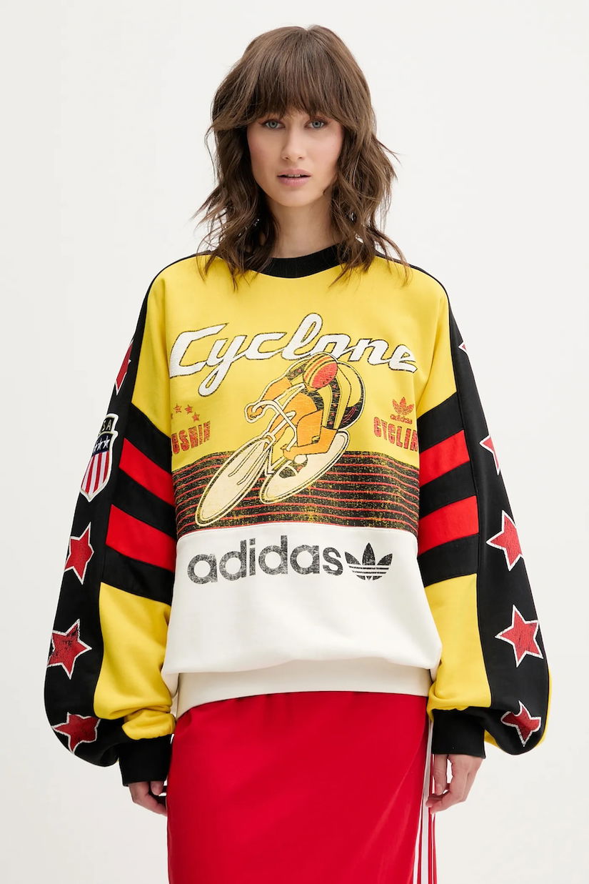 adidas Originals hanorac de bumbac Cycling Crew culoarea galben, cu imprimeu, JW0147