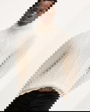 Joop! pulover de lână culoarea bej, cu guler, 30047360