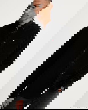 Tommy Jeans cămașă din velur culoarea negru, regular, DM0DM22021