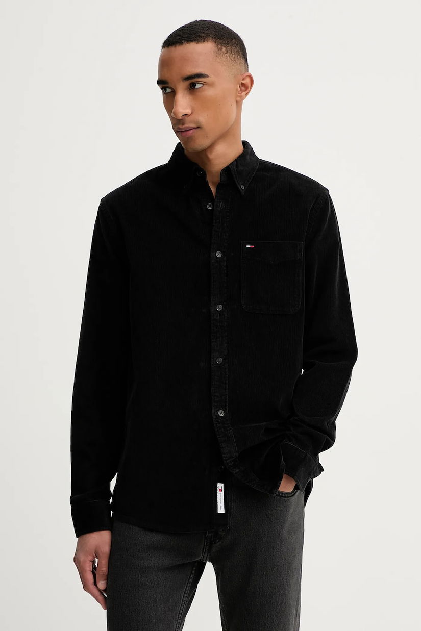 Tommy Jeans cămașă din velur culoarea negru, regular, DM0DM22021