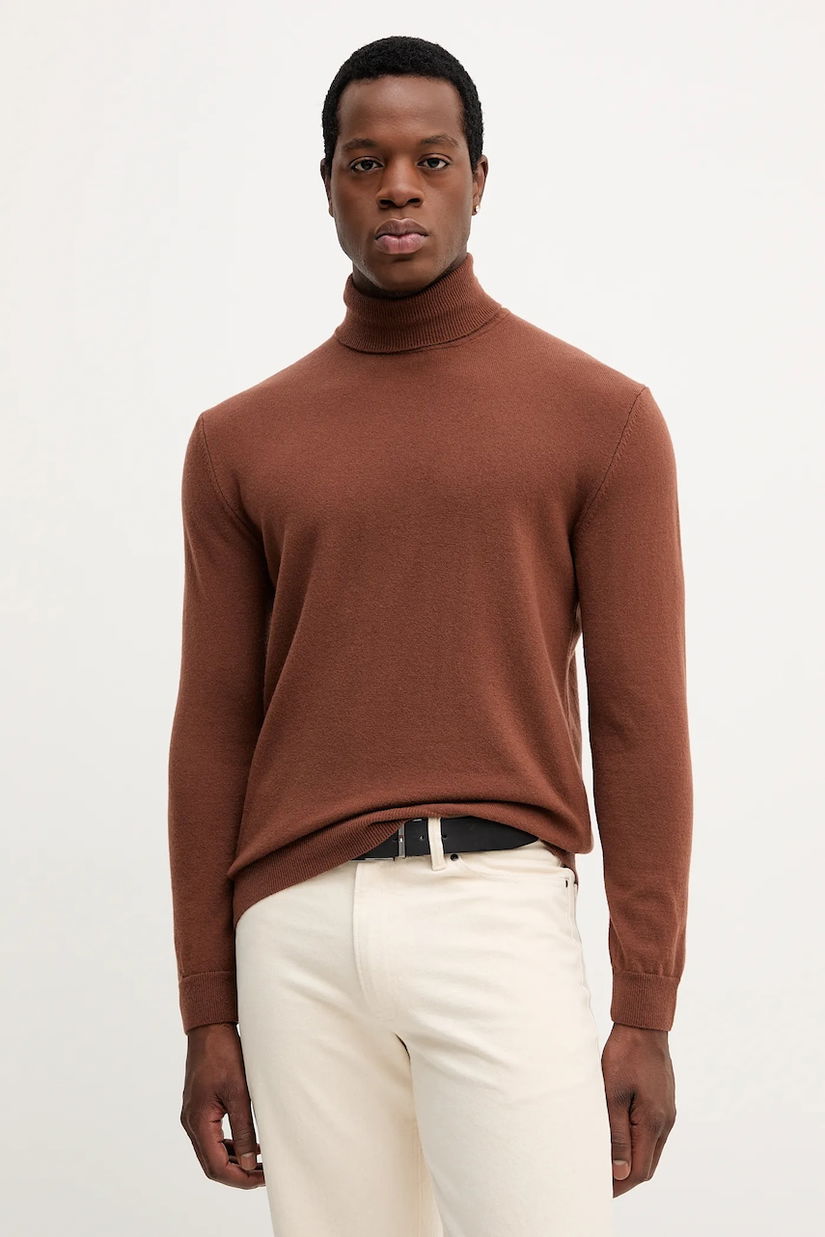 United Colors of Benetton pulover de lână culoarea maro, light, cu guler, 1002U2180