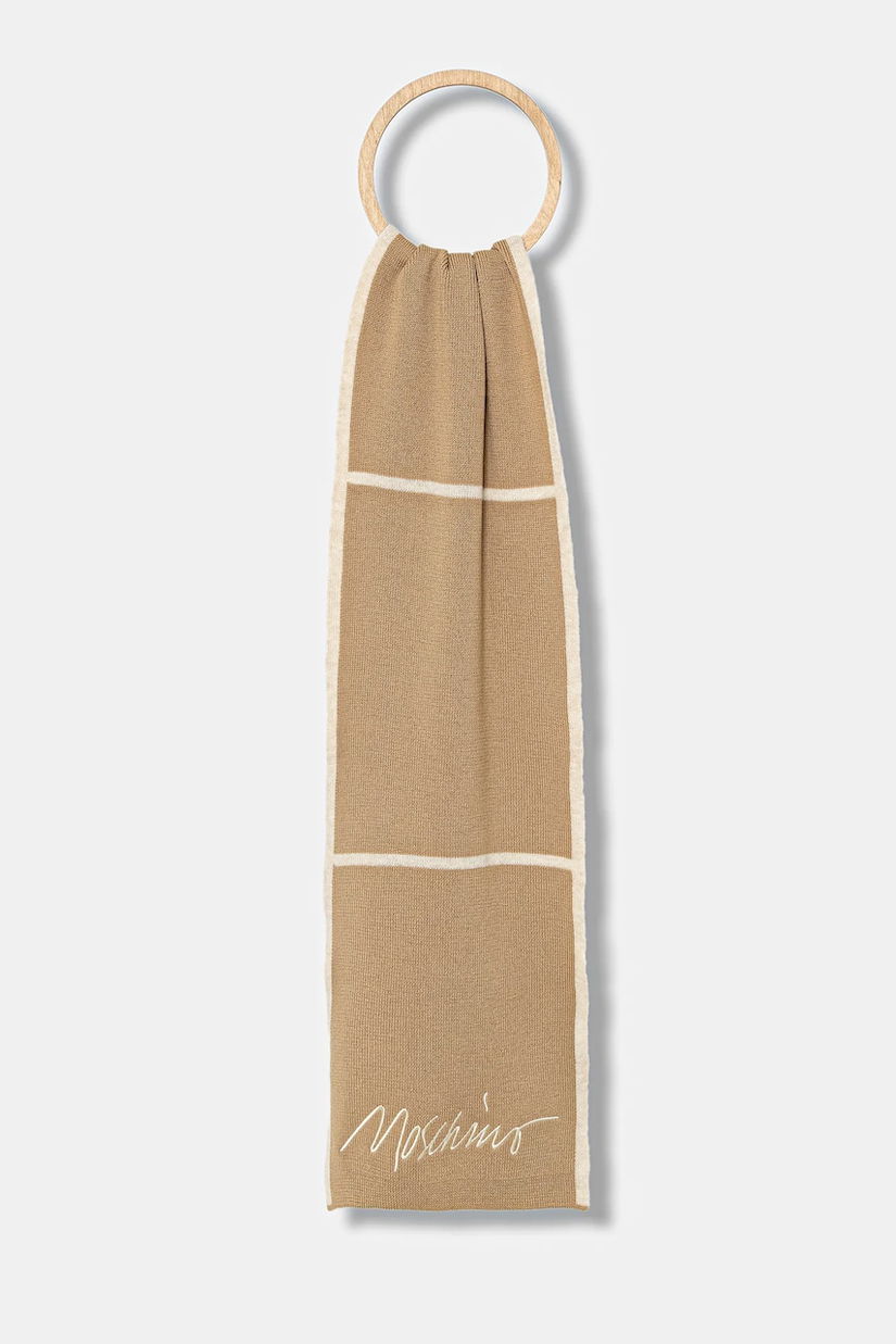 Moschino eșarfă de lână culoarea bej, cu imprimeu, M3351 30843