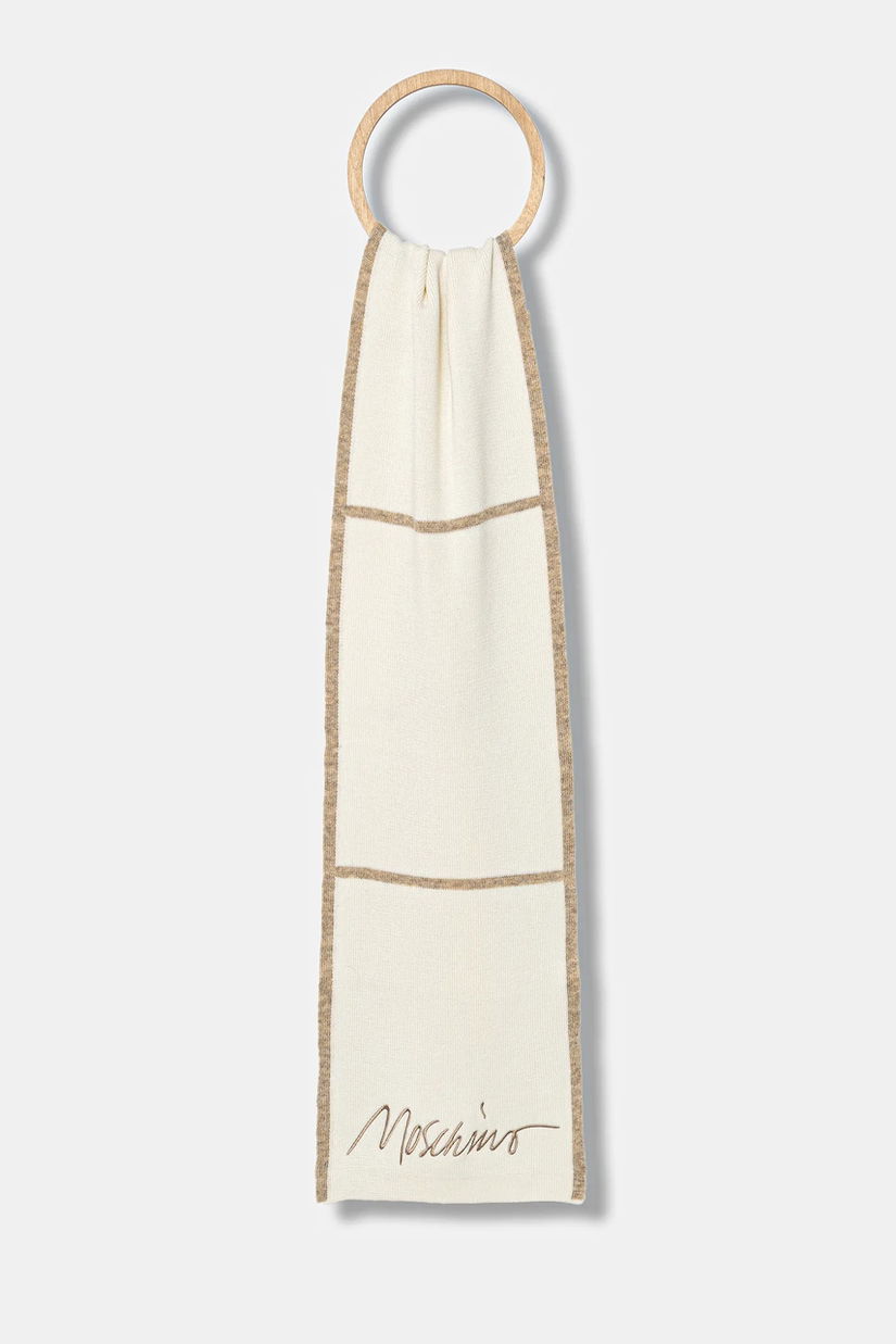 Moschino eșarfă de lână culoarea bej, cu imprimeu, M3351 30843