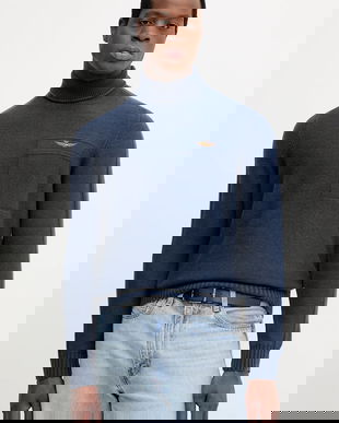 Aeronautica Militare pulover de lână culoarea bleumarin, cu guler, MA1587UL00904