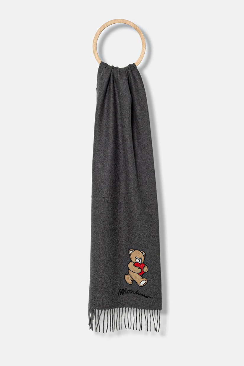 Moschino eșarfă de lână culoarea gri, cu imprimeu, M3330 30835