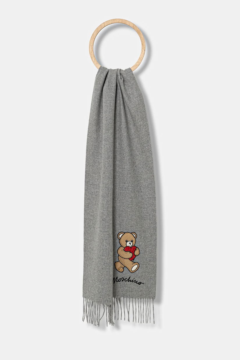 Moschino eșarfă de lână culoarea gri, cu imprimeu, M3330 30835