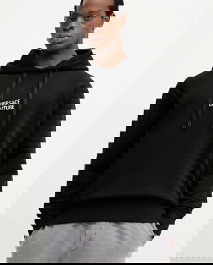 Versace Jeans Couture hanorac de bumbac culoarea negru, cu glugă, cu imprimeu, 79GAIP06 CF06P