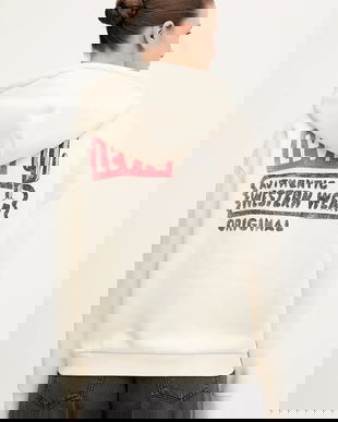 Levi's bluză culoarea bej, cu glugă, cu imprimeu, 001B6