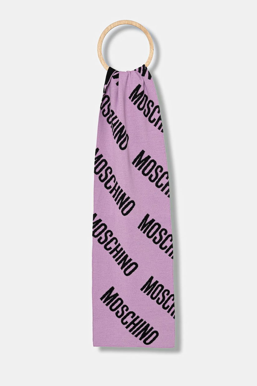 Moschino eșarfă de lână culoarea violet, cu imprimeu, M5855 50240
