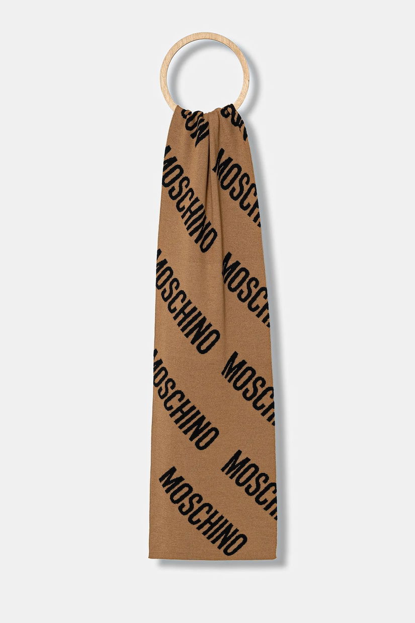 Moschino eșarfă de lână culoarea maro, cu imprimeu, M5855 50240