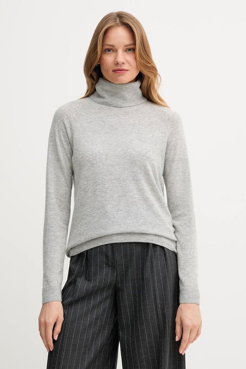 United Colors of Benetton pulover din amestec de lână culoarea gri, light, cu guler, 1035D2551