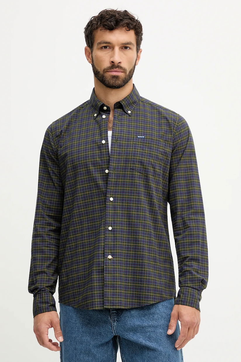 Barbour camasa culoarea gri, cu guler clasic, regular