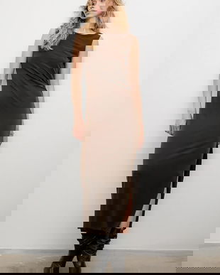 Answear.LAB rochie culoarea maro, maxi, drept