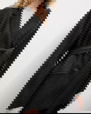 Answear.LAB sacou culoarea negru, cu doua randuri de nasturi, neted